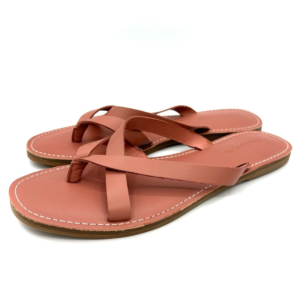 Madewell The Boardwalk Thong Sandal in Leather pink flats summer